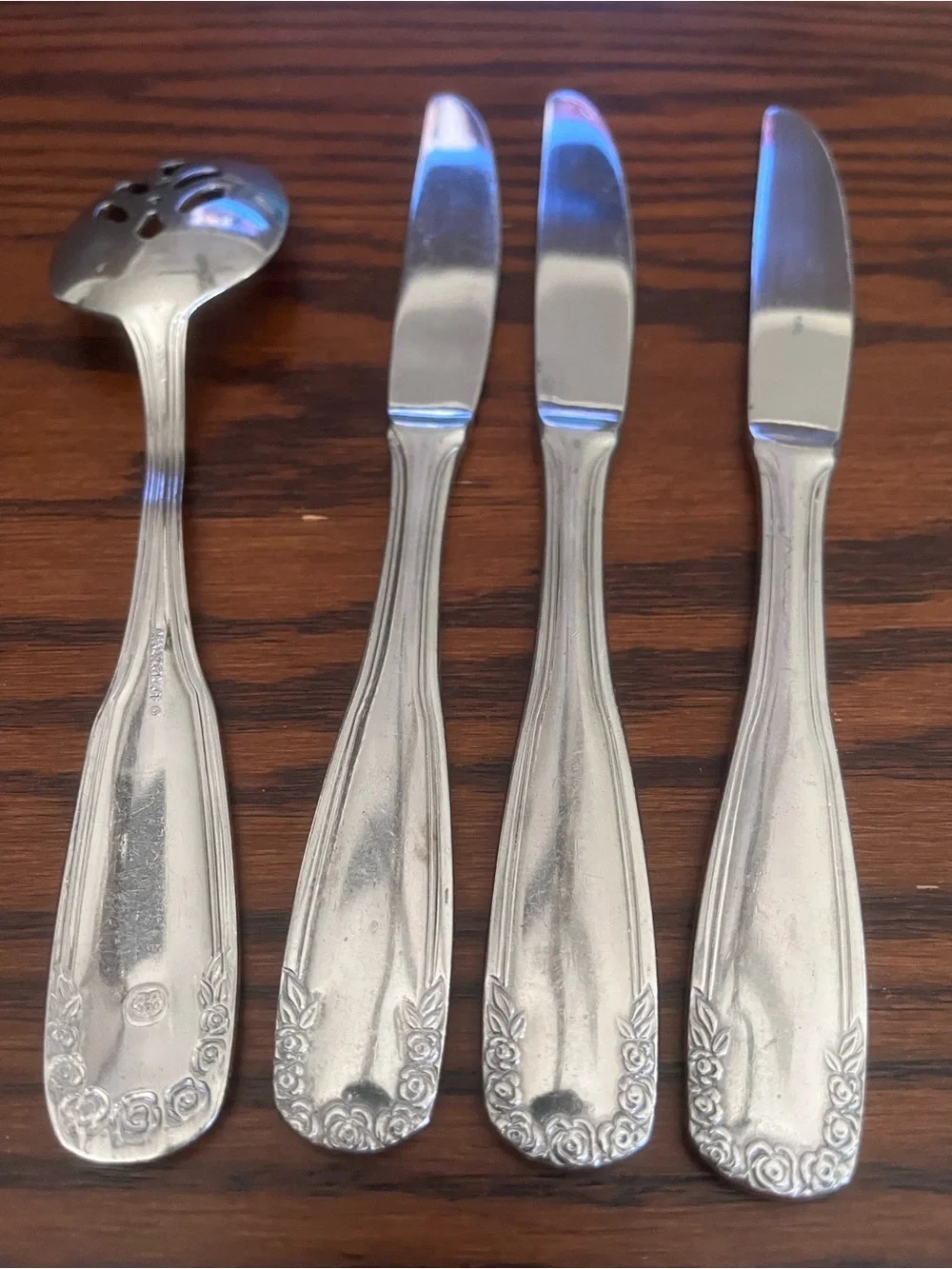 Pfaltzgraff seven  roses flatware replacement Lot slotted spoon butter knives